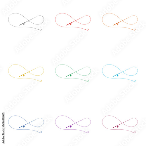Fishing rod icon isolated on white background. Set icons colorful 