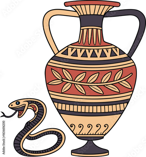 Antique Greek amphora, an old brown ceramic pot with a handle, decoration, and a traditional craft culture