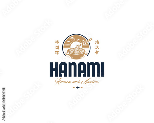 Ramen noodle with Chopstick Asian food logo template for business