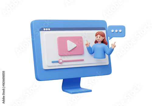 Isolated Online Learning and Video Tutorial Concept with Teacher on Computer Screen