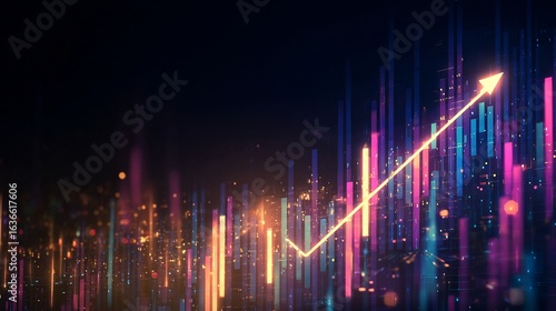 Abstract background glowing financial graphs digital economy fintech concept modern finance upward arrow growth chart tech inspired design