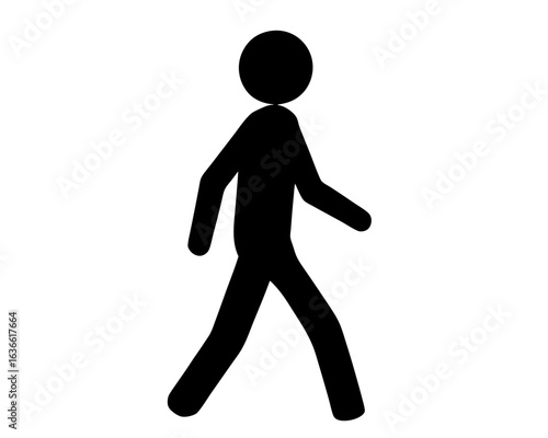Simple black silhouette of a person walking or moving forward on white