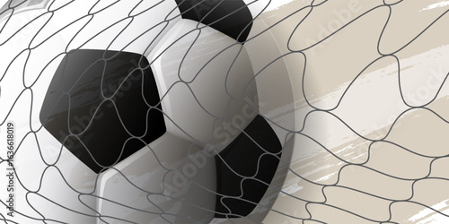 A Football or Soccer Ball Hitting the Goal Net. Vector Template