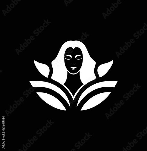 Sleek feminine face vector on black background for beauty salons, wellness spas, and skincare product branding.

