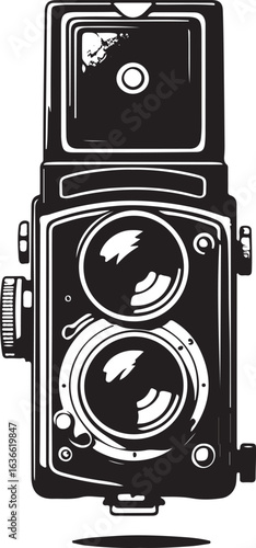 Black and white illustration of a vintage twin lens reflex camera vintage camera TLR camera
