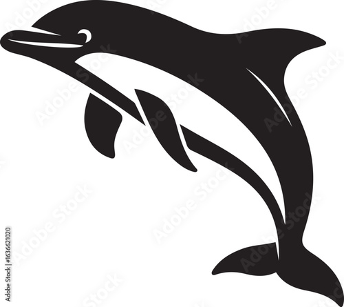 Tableau sur toile Leaping dolphin silhouette marine mammal vector, Jumping dolphin black and white