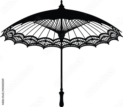 Elegant black lace parasol umbrella isolated on white background