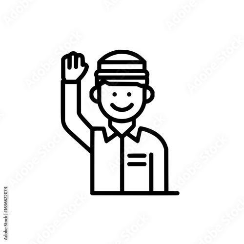 Bellhop waving welcome vector icon illustration for hotel service and hospitality design projects use case