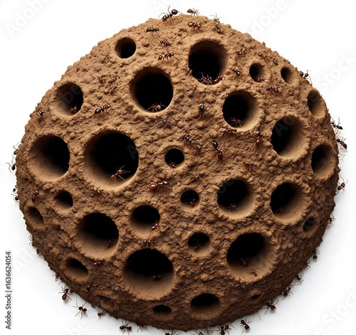 Unique Ant Hill Structure on a White Background