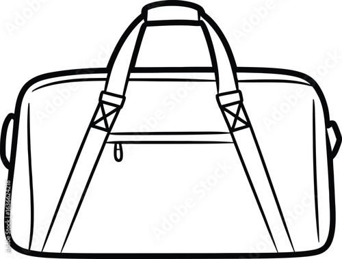 Simple outline drawing of a duffel bag with handles and zipper