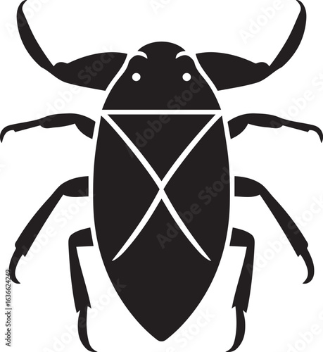 Water beetle silhouette with crossed wings, Insect vector illustration on white
