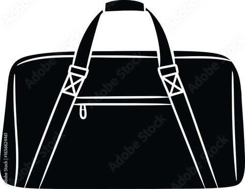 Simple black silhouette of a duffel bag with handles and zipper