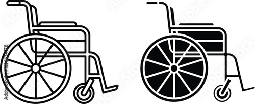 Two wheelchairs side by side black and white icons