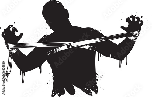 Silhouette of a Bound Figure Expressing Despair and Struggle wit
