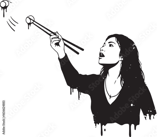 Abstract depiction: A woman's whimsical attempt to catch somethi