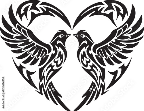 Elegant Love Birds Tribal Heart: A Symbol of Affection and Conne