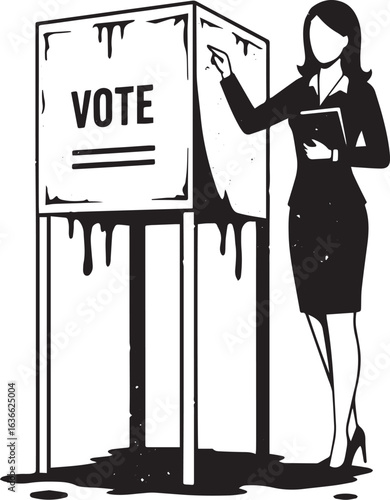 Woman Casting Ballot at Election Booth: Illustrative Political P