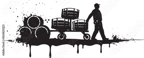Monochrome artisan silhouette depicting a man delivering craft b