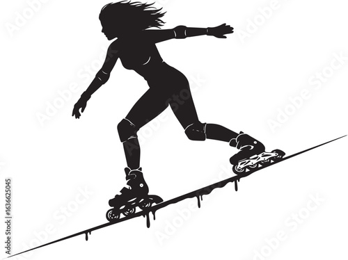 Dynamic silhouette of a woman rollerblading with energy and conf