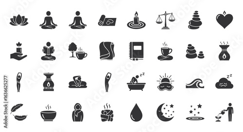 Serene Lifestyle Elements: Relaxing Rituals and Wellness Icons Collection