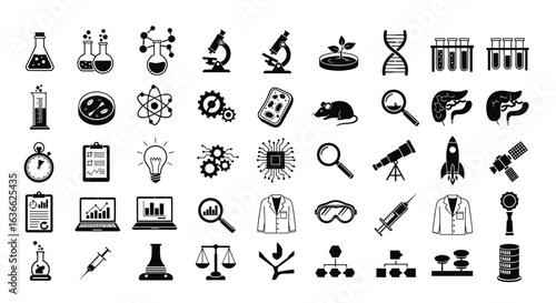 Science and Research Icon Set: Scientific, Medical, and Laboratory Icons