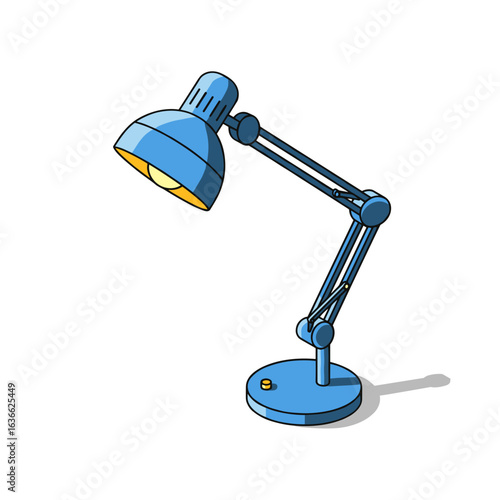 Desk lamp with adjustable arm in blue color on white background  