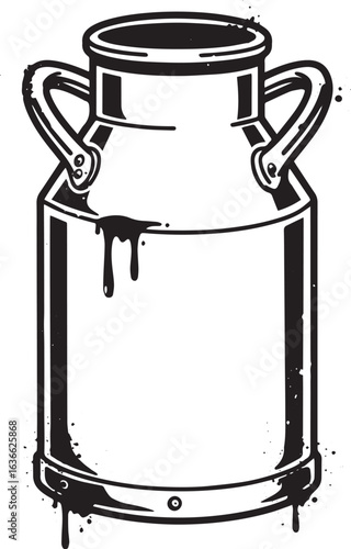 Retro style monochrome milk can illustration with dripping desig