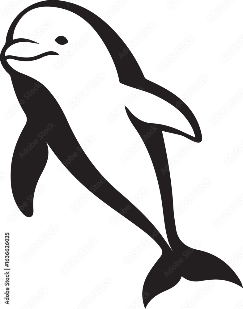 Obraz premium Leaping dolphin silhouette marine animal, Ocean jumping dolphin graphic