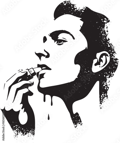 Monochrome depiction of an individual applying cosmetic product