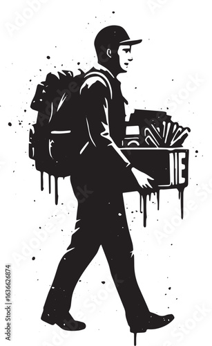 Wallpaper Mural Stylized monochromatic illustration of a delivery man carrying p Torontodigital.ca