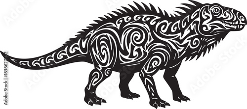 Majestic Iguanodon Silhouette Adorned with Tribal Inspired Patte