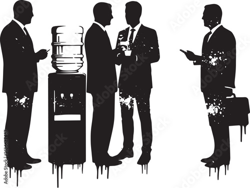 Business networking at the water cooler, communication and offic