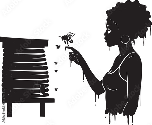 Silhouette of woman connecting with nature and beekeeping in mon