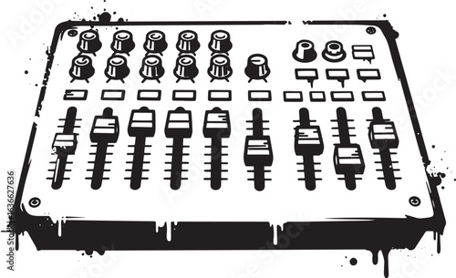 Dynamic Black and White Audio Mixing Console Illustration with G