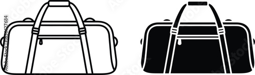 Two gym bags one black and one white outline on a white background
