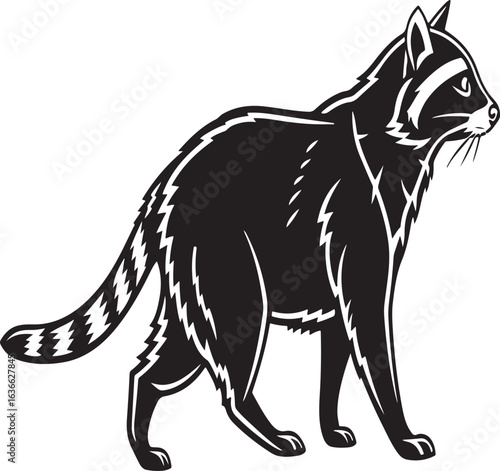 Raccoon walking profile vector illustration animal