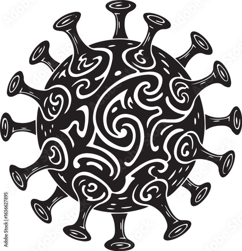 Intricate black and white illustration representing a complex vi