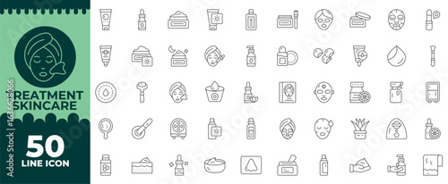 Treatment Skincare Line Editable Icons set. Vector illustration in modern thin line style of Treatment Skincare icons: make-up, mask, face, etc
