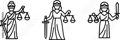 Lady justice blindfolded with scales and sword outline vector
