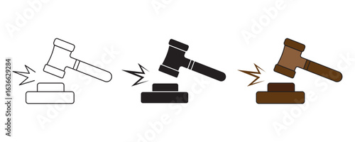 Gavel icon set. judge gavel icon vector. law icon vector. Judge hammer silhouette vector, court hammer icon set.vector illustration.
