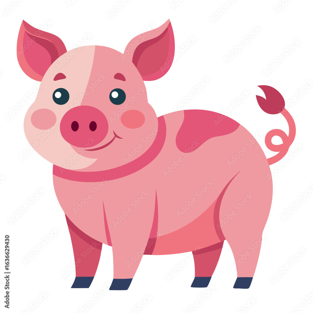 Fototapeta premium vector illustration of yorkshire pig, eating from trough, flat design