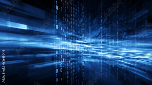 Abstract blue tech background binary code and floating grids suitable for business and IT presentations