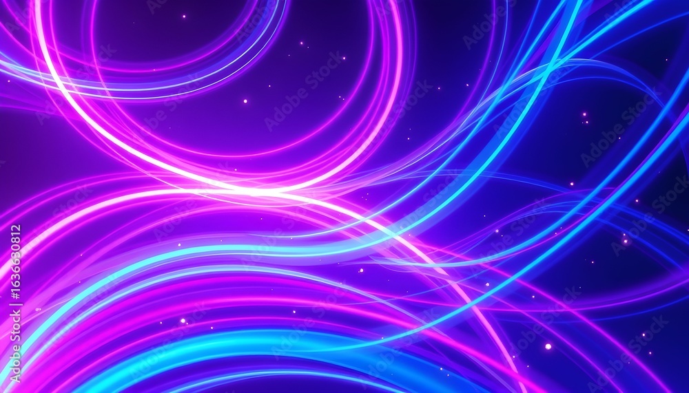Fototapeta premium Abstract design with vibrant swirling neon lines and glowing particles.