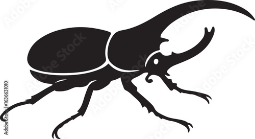 Stylized male rhinoceros beetle silhouette, Beetle vector illustration black design