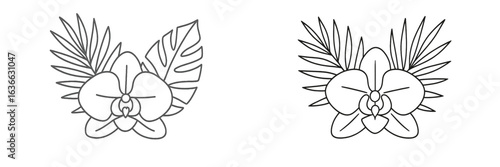 Floral design featuring orchids and tropical leaves for creative and artistic projects