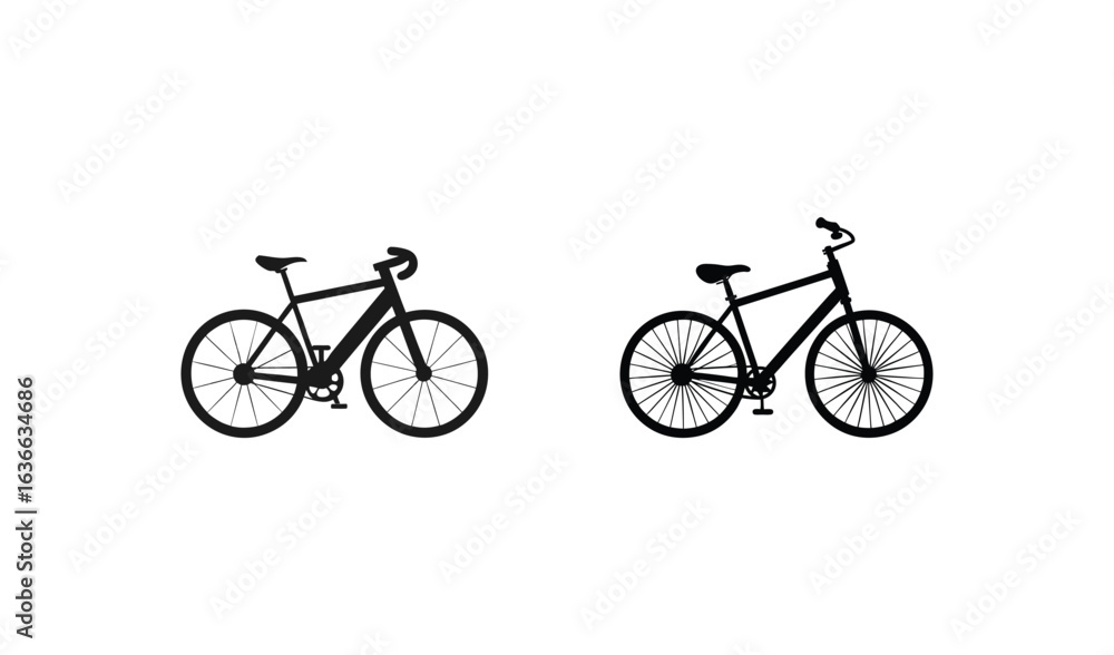 Obraz premium Two black bicycles side by side on a white background