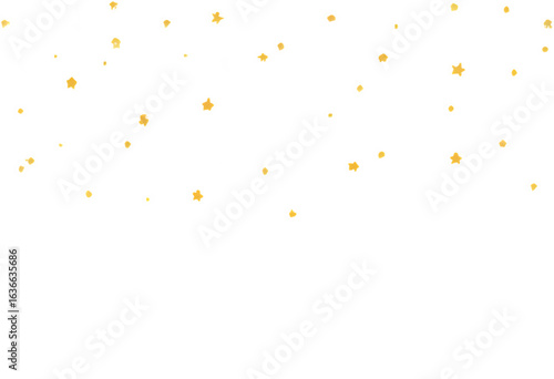 Scattered golden stars and dots on a white background