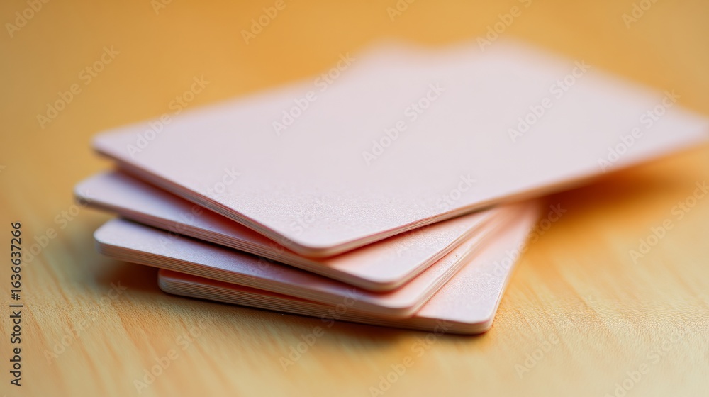 Fototapeta premium A stack of playing cards neatly aligned on a wooden surface,