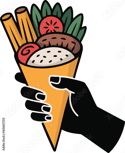 Hand Holding Gyro Wrap Street Food Snack Meal Fast Food Takeaway Black Silhouette