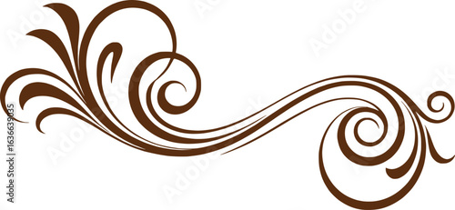 Intricate Swirl Flourish Design with Elegant Curves and Organic Motifs A Decorative Element Showcasing Sophistication and Style Brown Ornament Against White Background